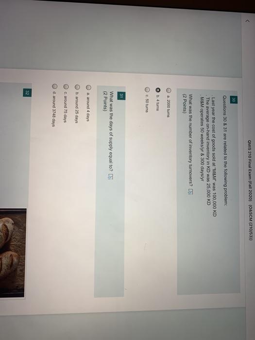 QMIS 210 Final Exam (Fall 2020) (O&SCM (210/53))