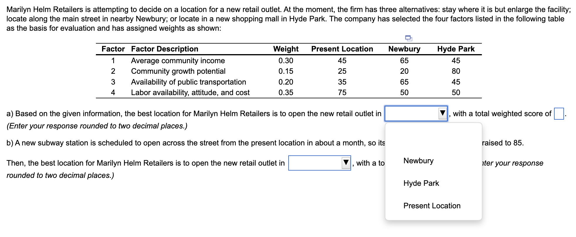 Marilyn Helm Retailers is attempting to decide on