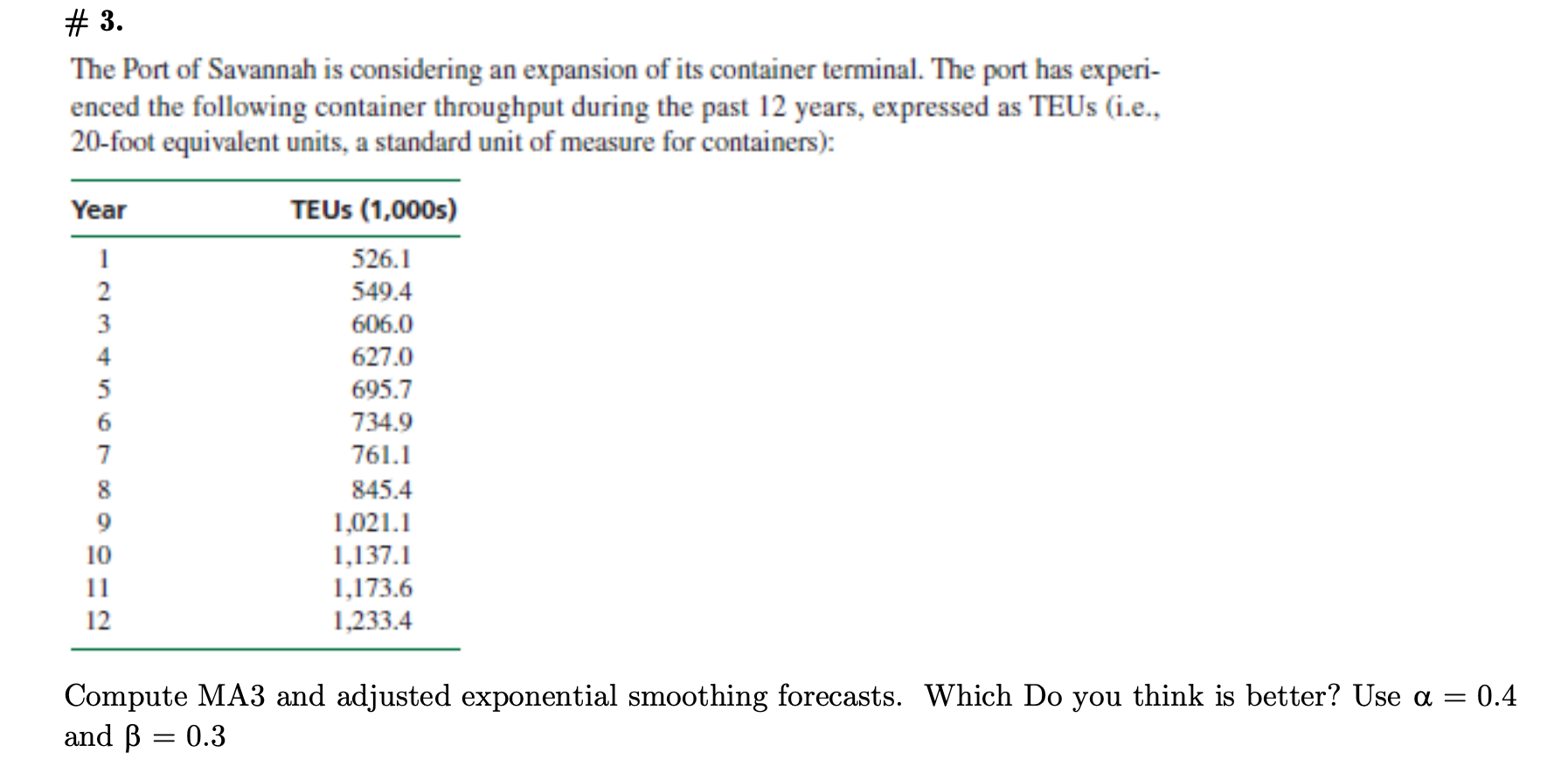 please use excel and show all work # 3. The Port