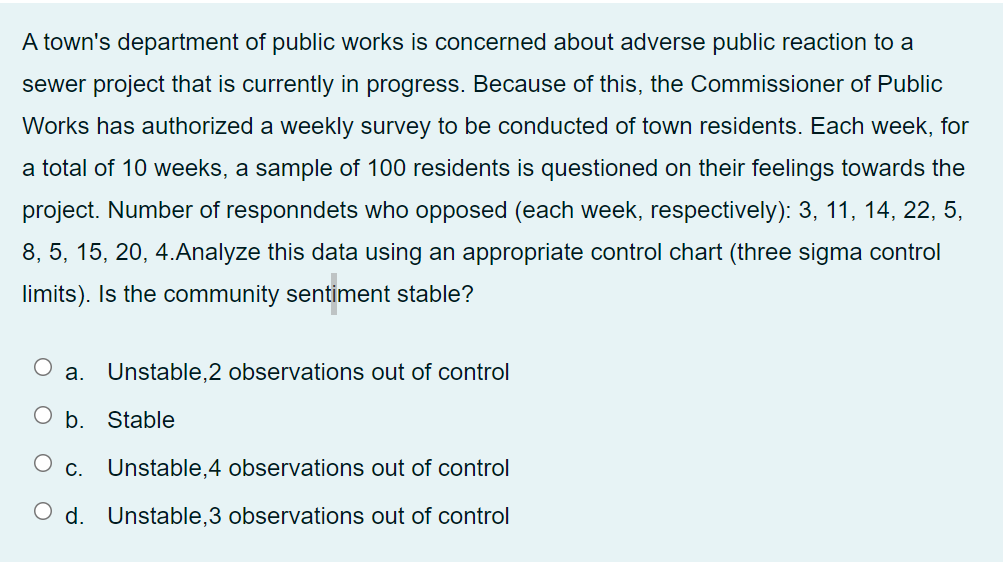 A town's department of public works is concerned