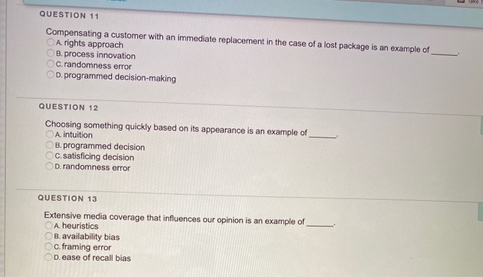 lake QUESTION 11 Compensating a customer with an