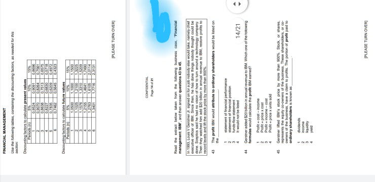 FINANCIAL MANAGEMENT Use the following inbles,