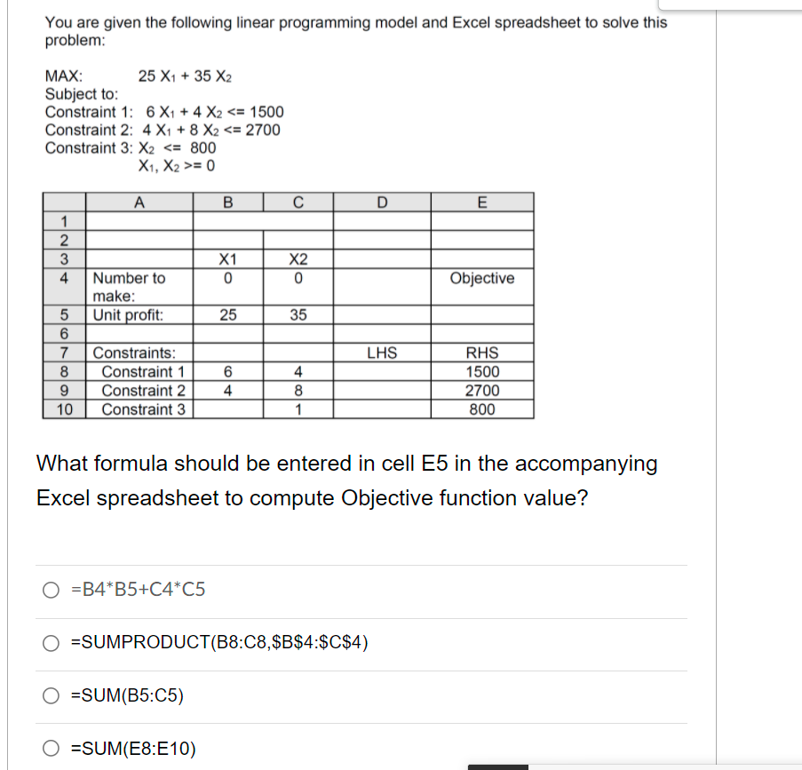 You are given the following linear programming