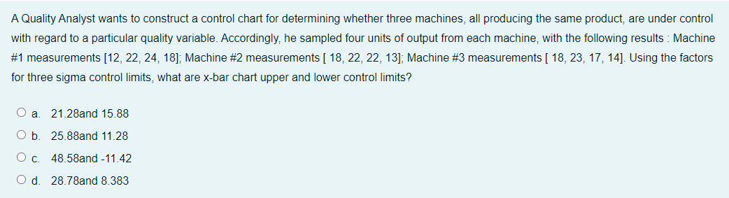 A Quality Analyst wants to construct a control