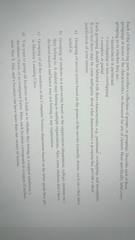 Each of the following parts describes a