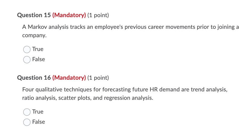 Question 15 (Mandatory) (1 point) A Markov