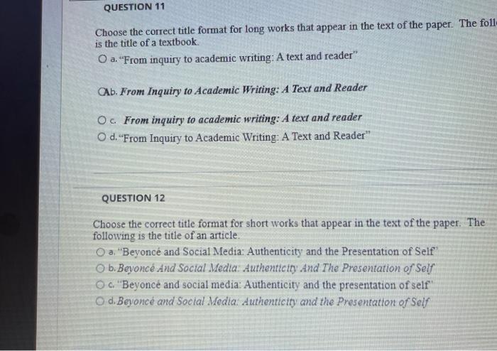 QUESTION 11 Choose the correct title format for