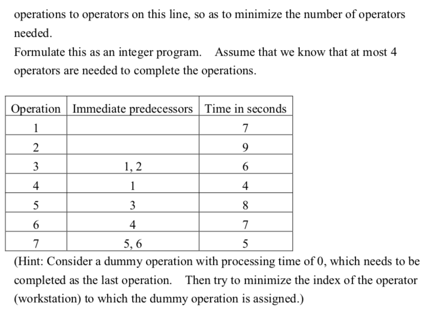 6. (Assembly line balancing problem) An assembly