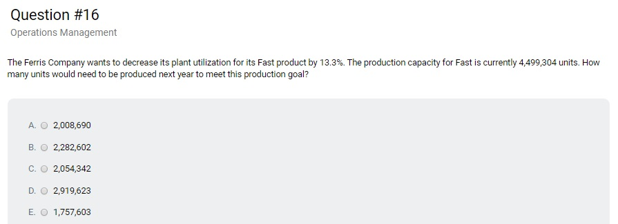 Question #15 Operations Management Aggregate