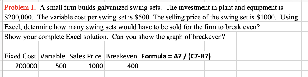Problem 1. A small firm builds galvanized swing