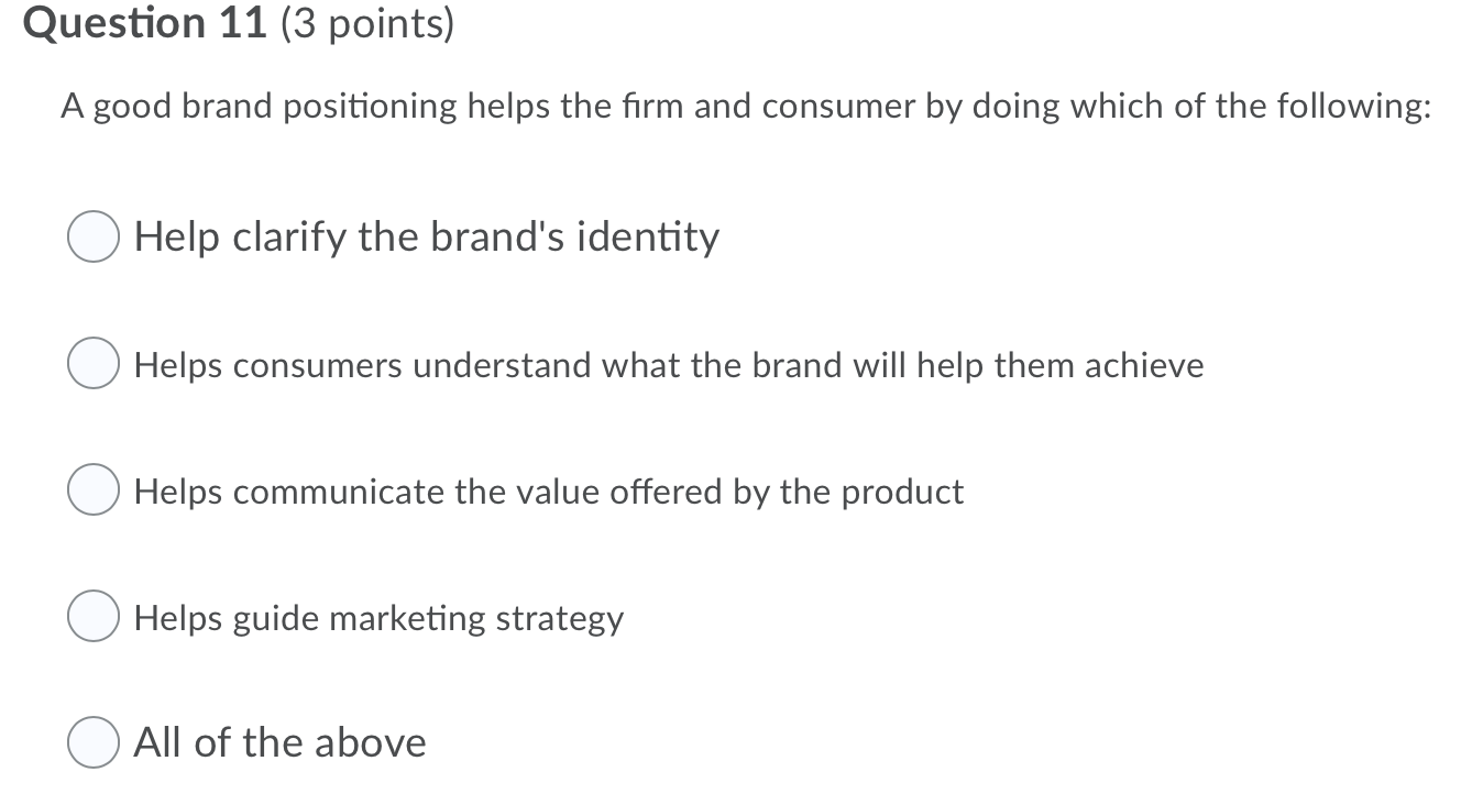 undefined Question 11 (3 points) A good brand
