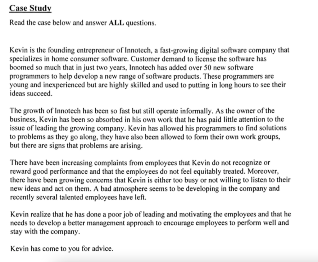 Case Study Read the case below and answer ALL