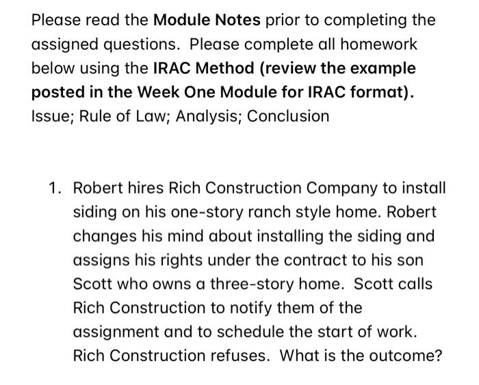 Please read the Module Notes prior to completing