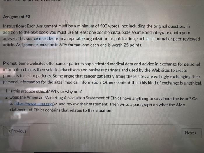 Assignment #3 Instructions: Each Assignment must