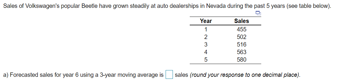 b) The MAD for a 3-year moving average based