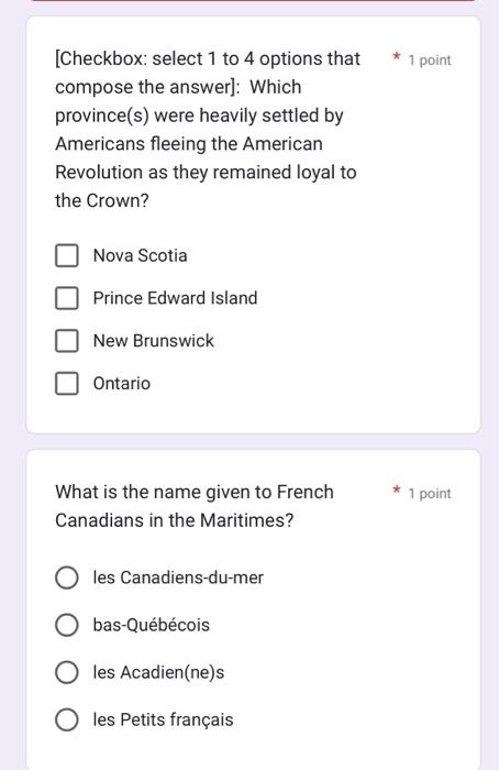 [Checkbox: select 1 to 4 options that * 1 point