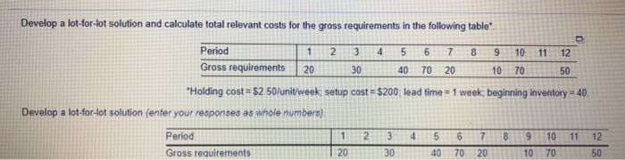 Develop a lot-for-lot solution and calculate