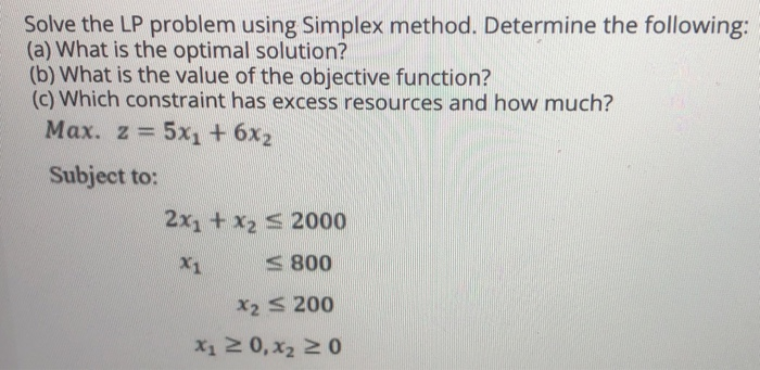 Solve the LP problem using Simplex method.