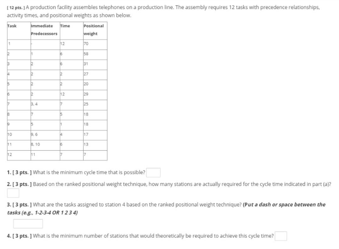 [ 12 pts. ) A production facility assembles