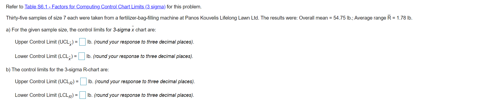 Refer to Table 56.1 - Factors for Computing