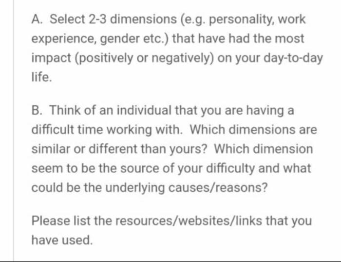 A. Select 2-3 dimensions (e.g. personality, work