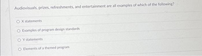 Audiovisuals, prizes, refreshments, and