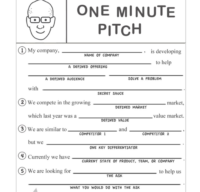 make one minute pitch like business innovator ONE