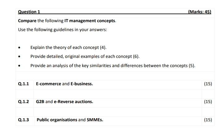 Compare the following IT management concepts. Use