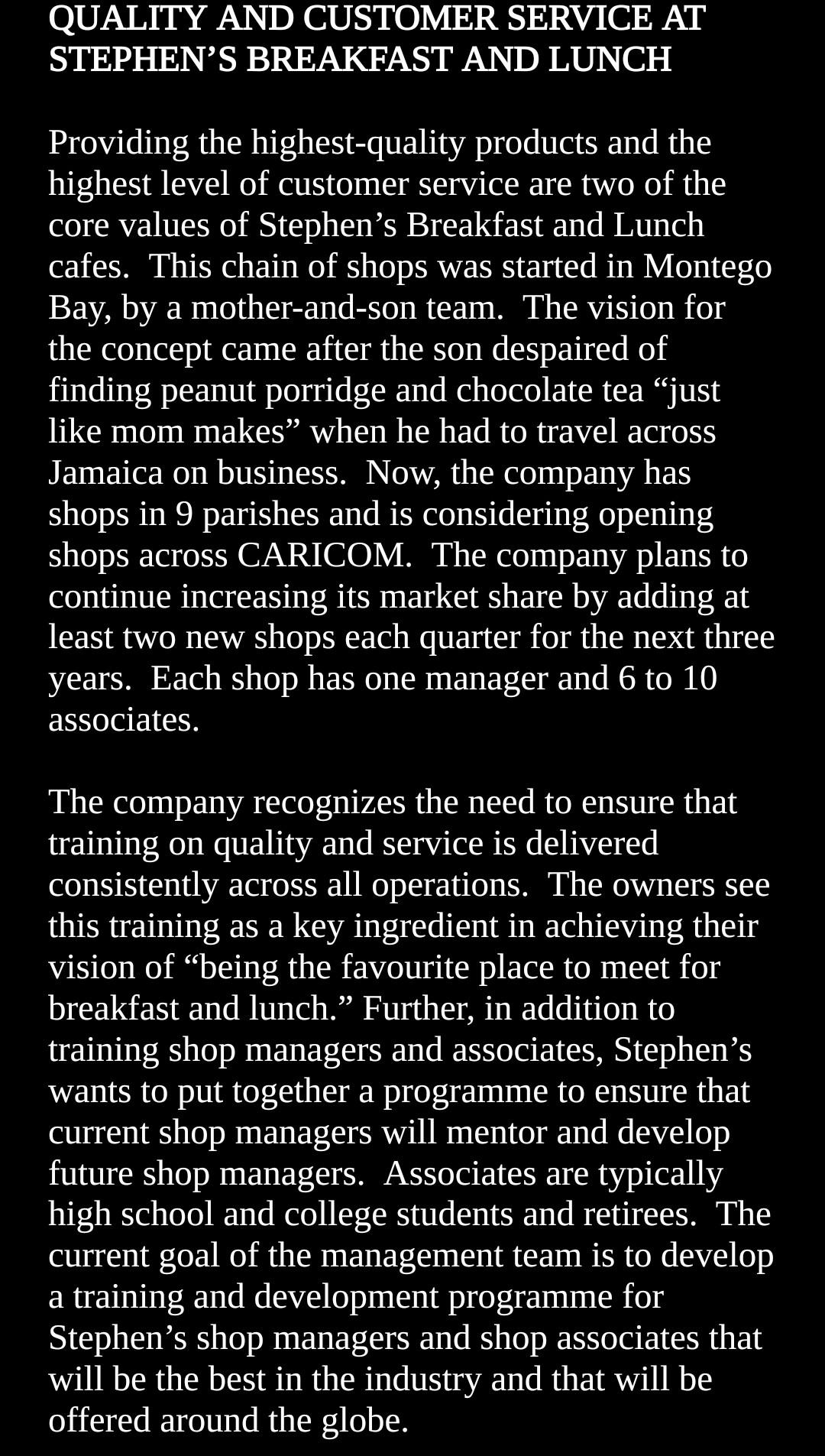QUALITY AND CUSTOMER SERVICE AT STEPHEN'S