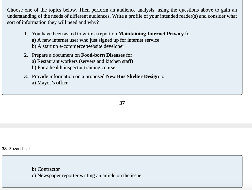 Choose one of the topics below. Then perform an