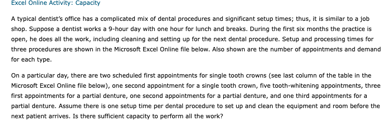 Excel Online Activity: Capacity A typical