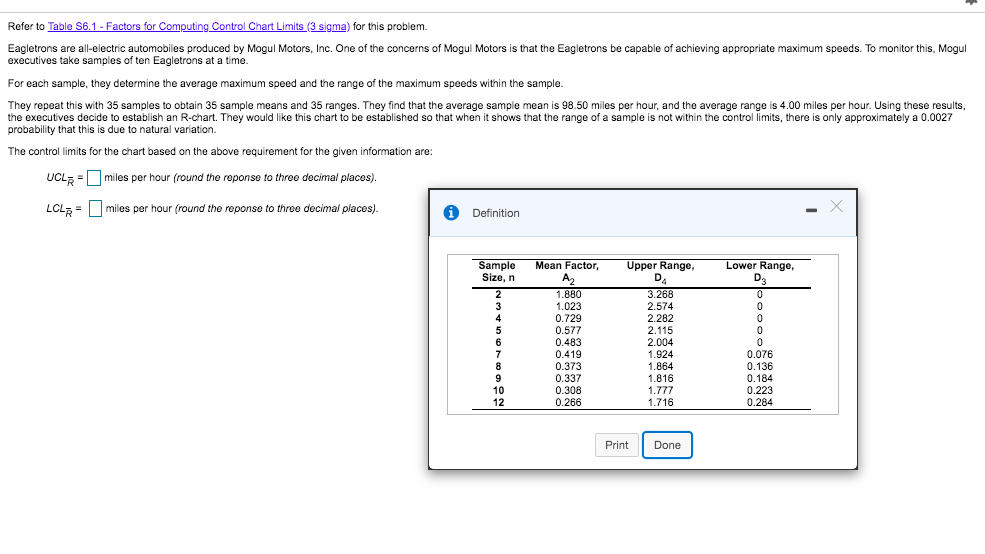 Refer to Table 56.1 - Factors for Computing