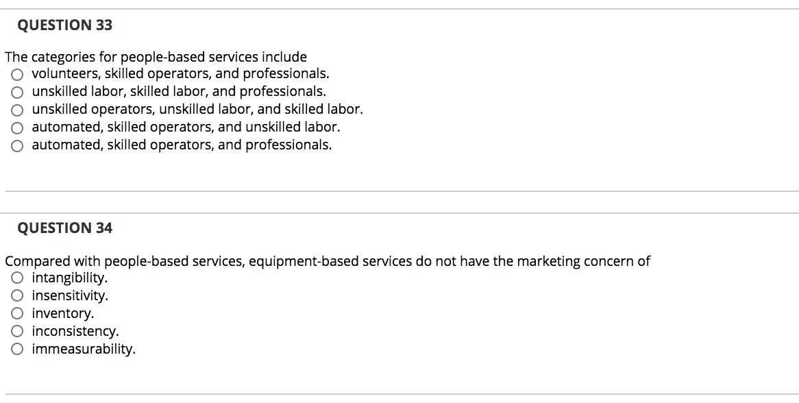 QUESTION 33 ooooo The categories for people-based