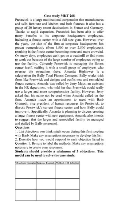 PERSONAL SELLING Case study MKT 268 Prestwick is