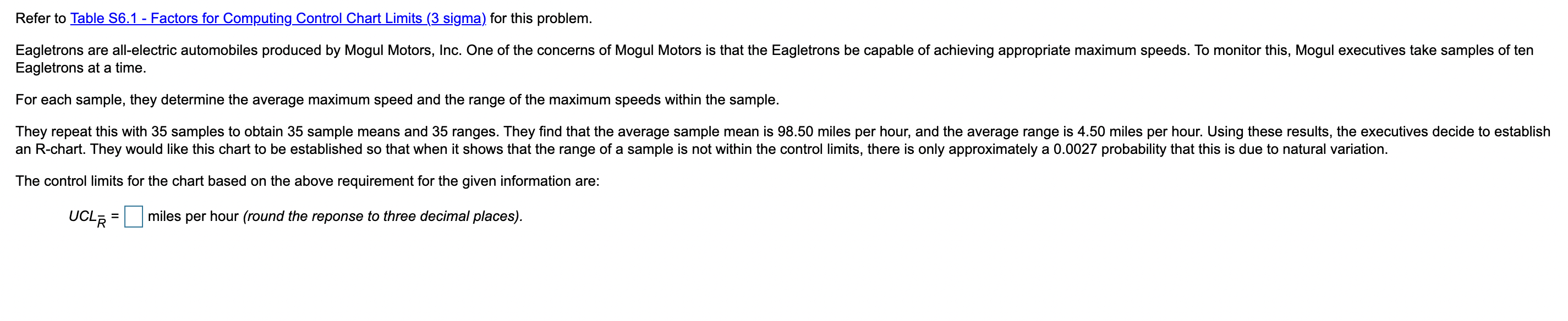 Refer to Table 56.1 - Factors for Computing
