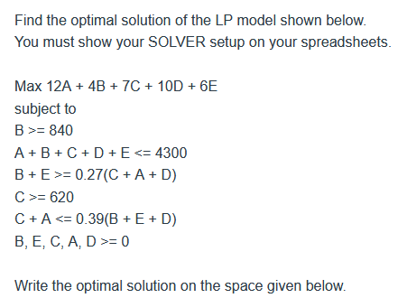 Find the optimal solution of the LP model shown