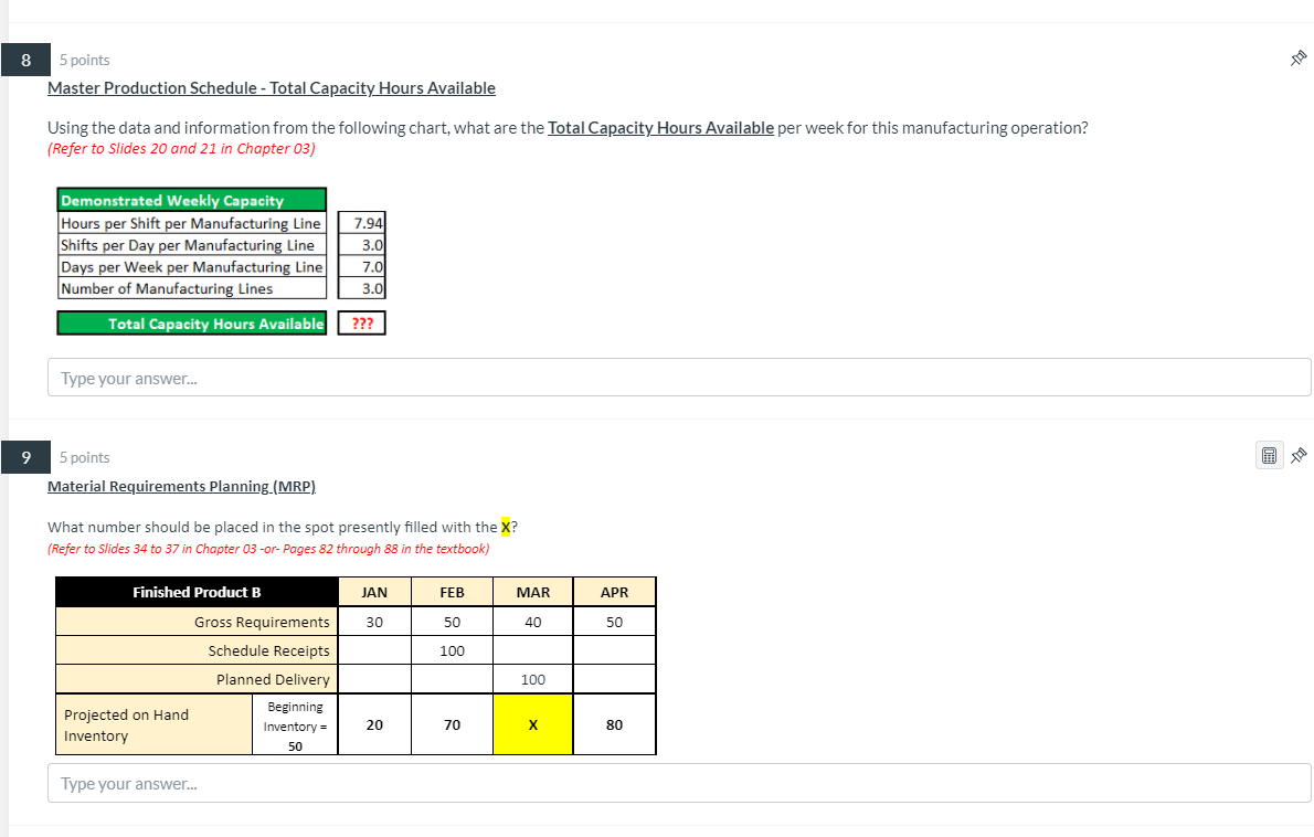 8 5 points Master Production Schedule - Total