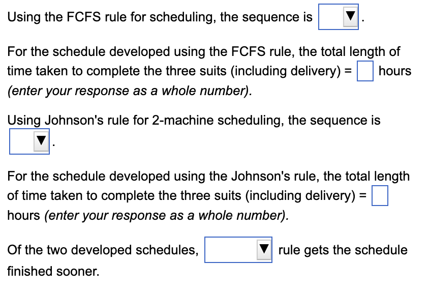 Using the FCFS rule for scheduling, the sequence
