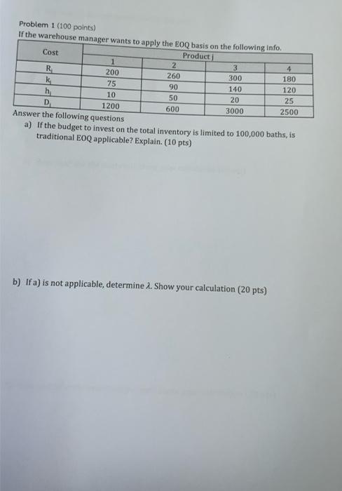 lnventory Model-Constraint Case Problem 1 (100