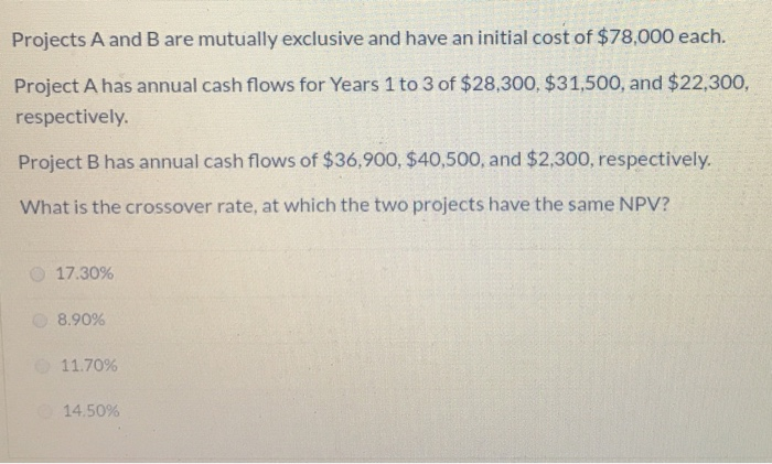 Projects A and B are mutually exclusive and have