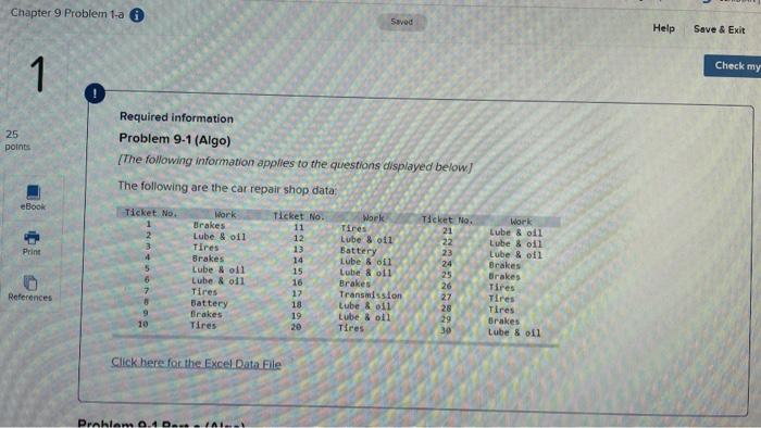 Chapter 9 Problem 1-a Saved Help Save & Exit