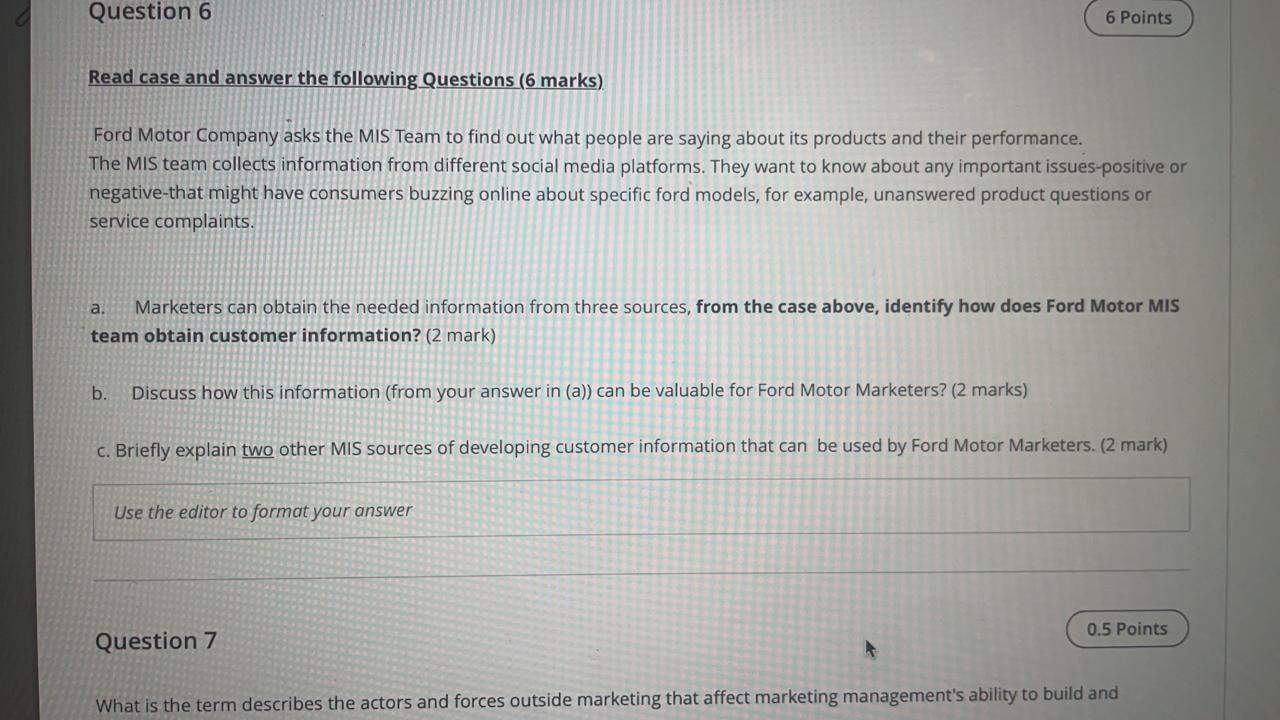 Question 6 6 Points Read case and answer the