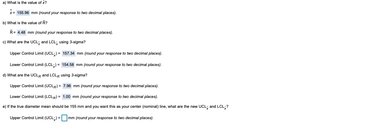 Please answer question E e) If the true diameter