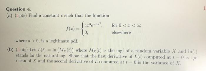 1 Question 4. (a) (5 pts) Find a constant c such