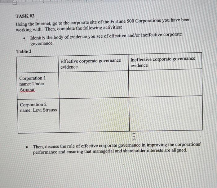 TASK #2 Using the Internet, go to the corporate