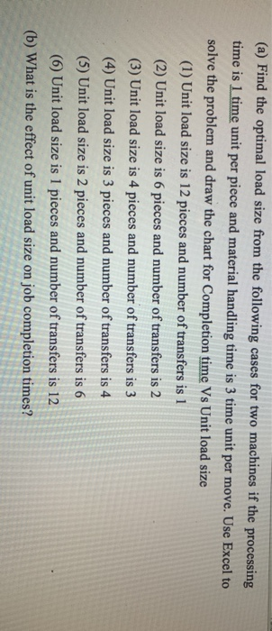 (a) Find the optimal load size from the following