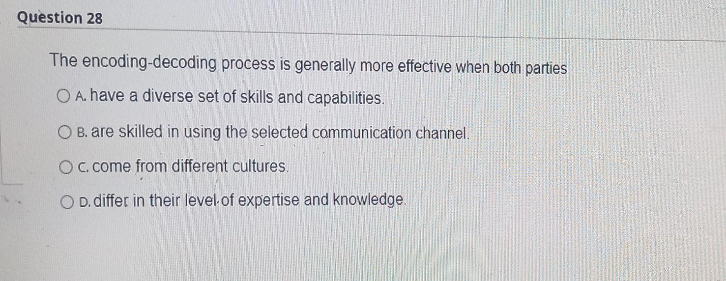 q28 and q29 re Question 28 The encoding-decoding