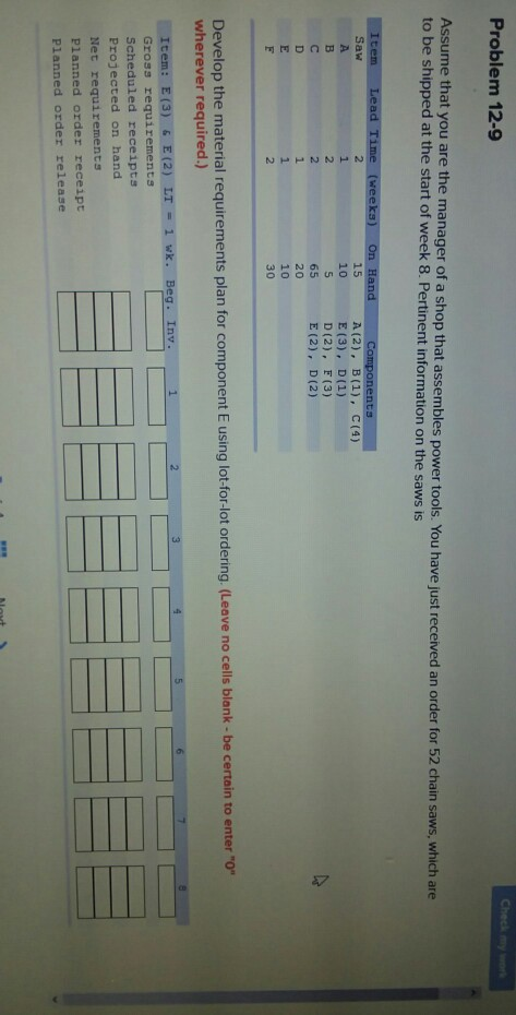 Check my work Problem 12-9 Assume that you are