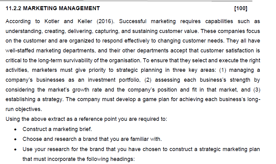 11.2.2 MARKETING MANAGEMENT [100] According to