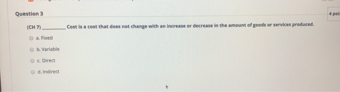 Question 1 (CH 7) Which is the output from the